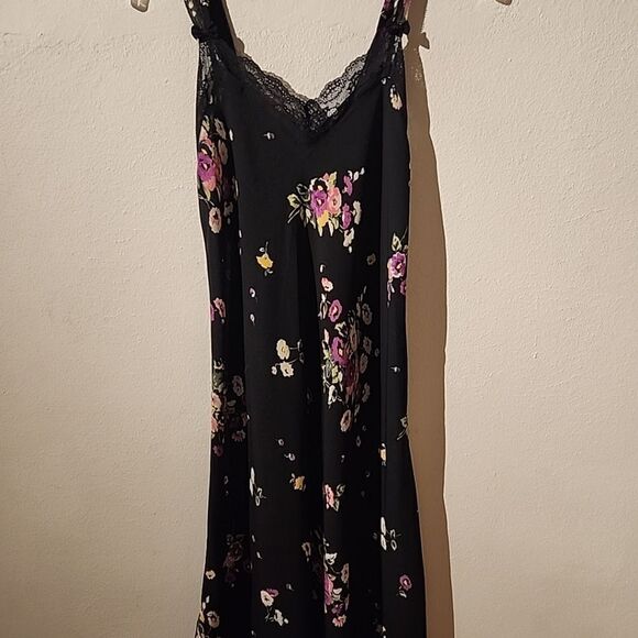 Black Oscar de la Renta Pink Label Satin Nightgown & Matching Robe Small Floral - Picture 3 of 6